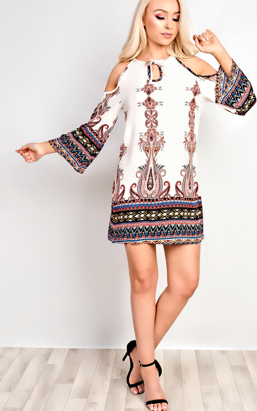 Merilee Cold Shoulder Pattern Dress Merilee Cold Shoulder Pattern Dress