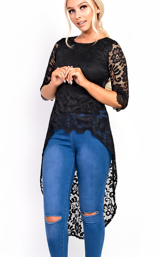Polly Crochet Lace Dip Hem Top Polly Crochet Lace Dip Hem Top