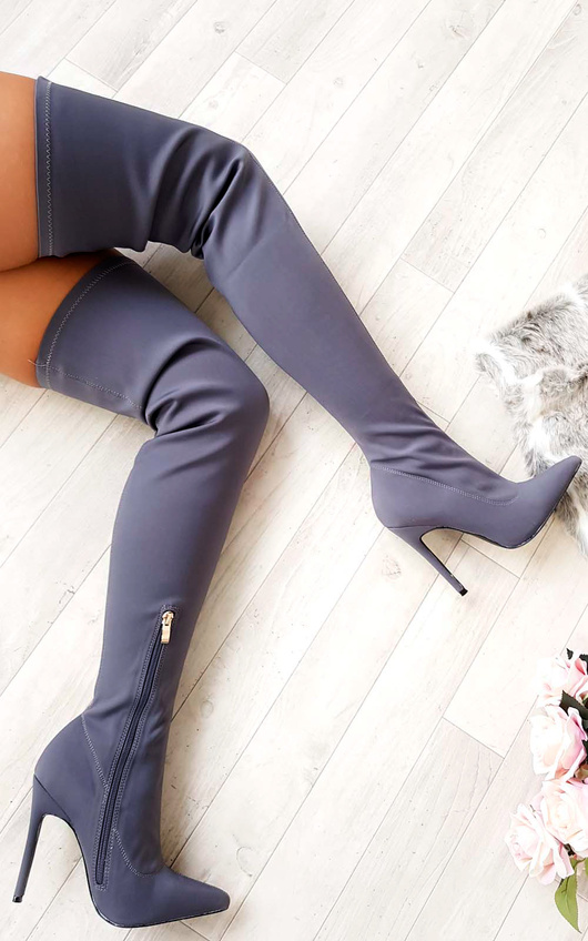 Zara Stretch Thigh High Boots in Grey ikrush