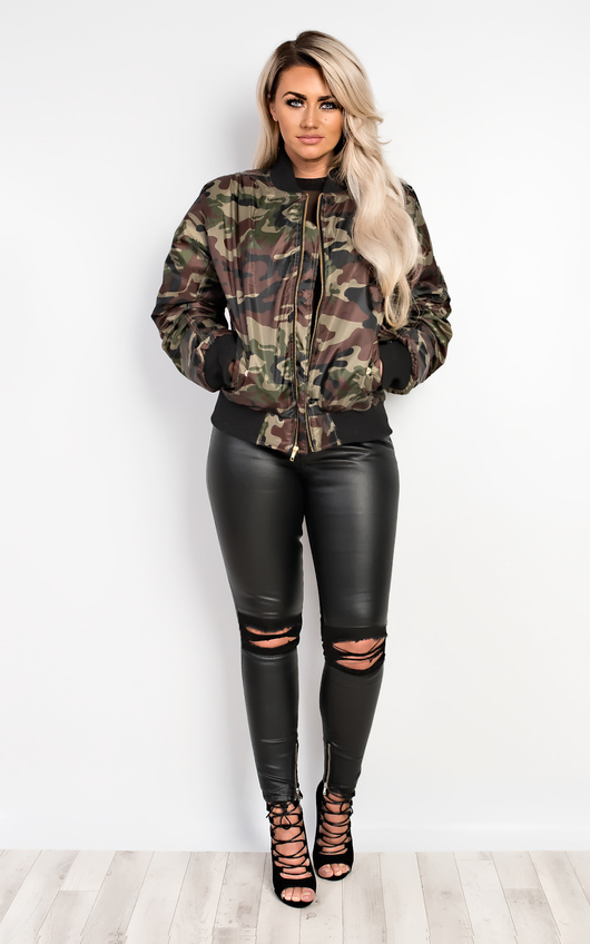 Shani Army Print Bomber Jacket Shani Army Print Bomber Jacket