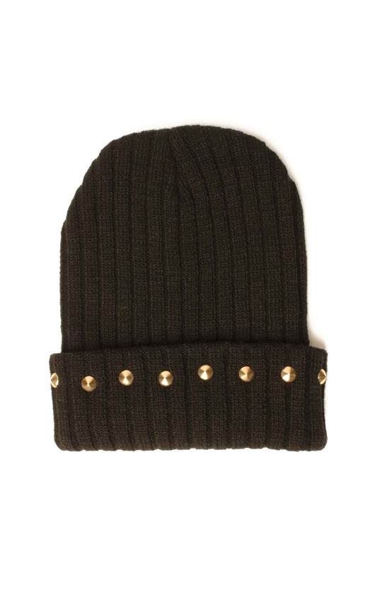 Gold Studded Black Beanie Hat