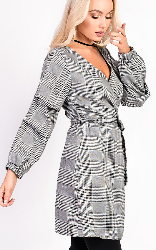 Hailey Checked Wrap Ruffle Sleeve Dress Hailey Checked Wrap Ruffle Sleeve Dress