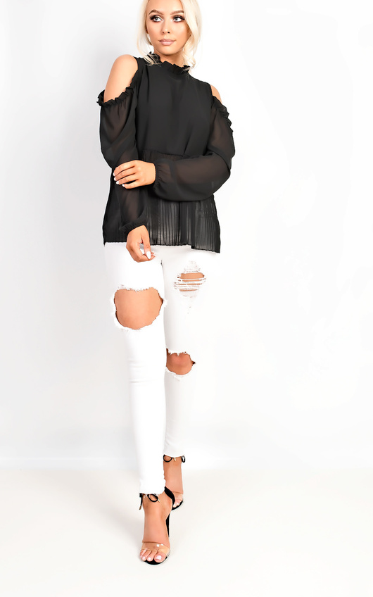 Inessa Cut Out Pleated Frill Blouse Inessa Cut Out Pleated Frill Blouse