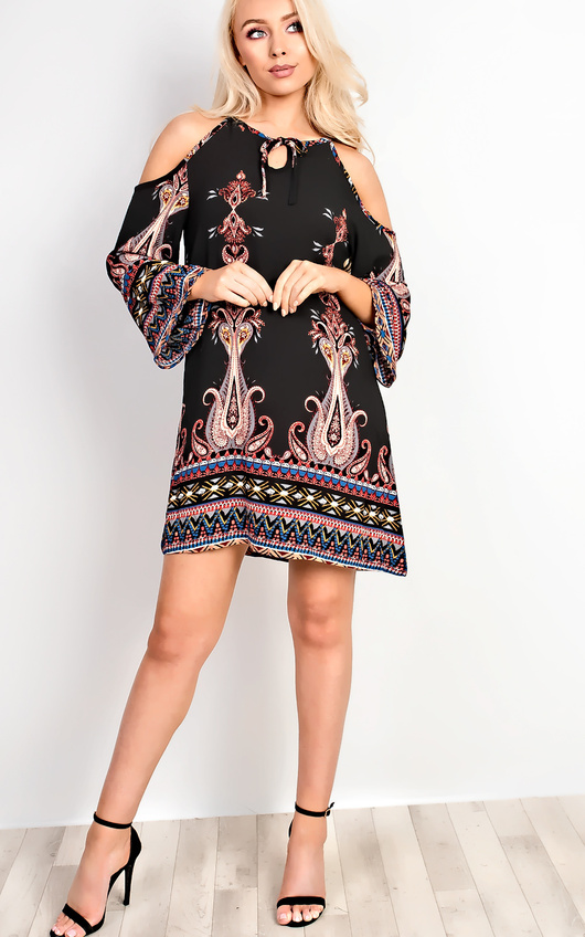 Merilee Cold Shoulder Pattern Dress Merilee Cold Shoulder Pattern Dress