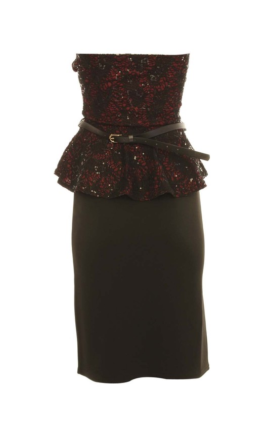 Ondine Strapless Lace Peplum Midi Dress Ondine Strapless Lace Peplum Midi Dress