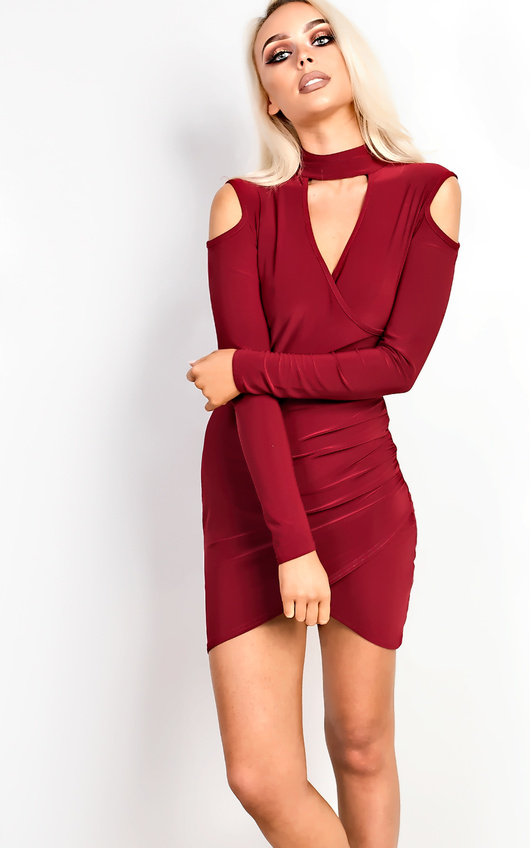Alessandra Cold Shoulder Gathered Bodycon Dress Alessandra Cold Shoulder Gathered Bodycon Dress