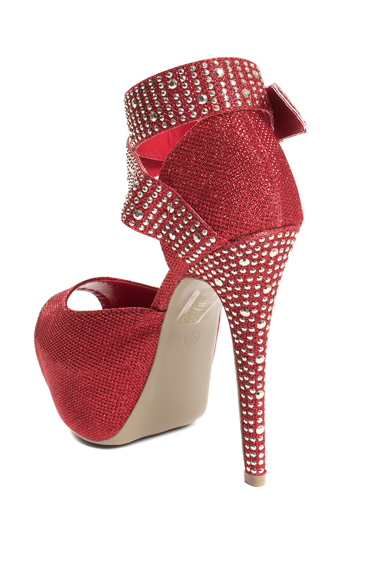 red glitter platform heels