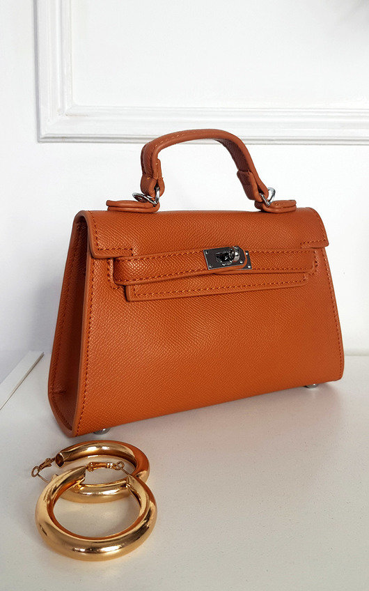 Aimee Faux Leather Bag with Handle and Metal Detail Aimee Faux Leather Bag with Handle and Metal Detail