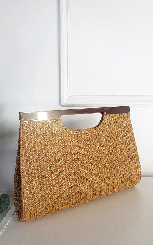 Amelia Woven Clutch with Metal Bar Detail Amelia Woven Clutch with Metal Bar Detail