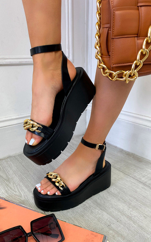 Amelie Chunky Wedge Sandals with Chain Strap Amelie Chunky Wedge Sandals with Chain Strap