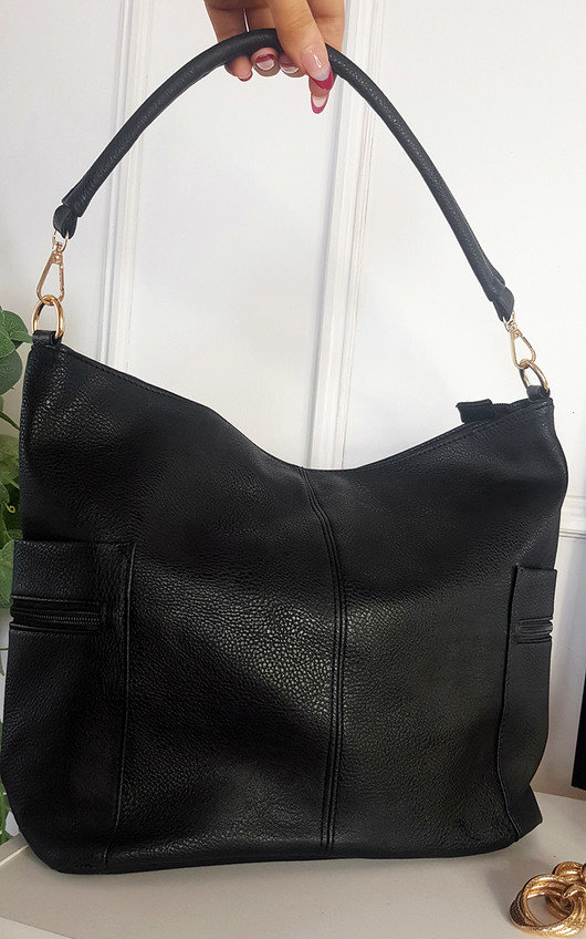 Anne Faux Leather Shoulder Bag with Side Pocket Zip Detail Anne Faux Leather Shoulder Bag with Side Pocket Zip Detail