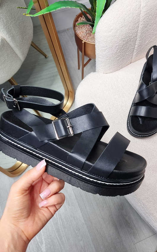 Arya Faux Leather Strappy Buckle Sandals Arya Faux Leather Strappy Buckle Sandals