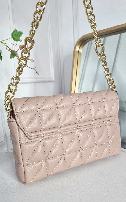 Asha Faux Leather Padded Handbag with Chain Detail Asha Faux Leather Padded Handbag with Chain Detail