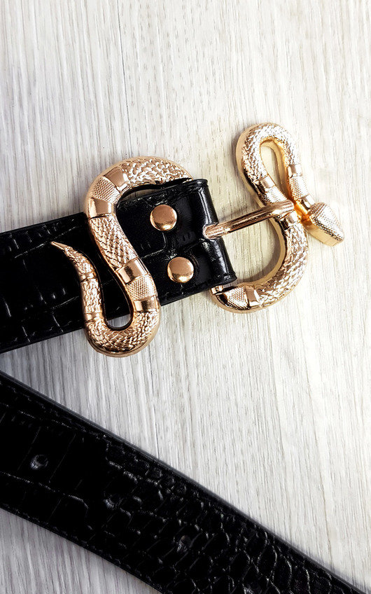 Charlotte Faux Leather Belt with Snake Buckle Detail Charlotte Faux Leather Belt with Snake Buckle Detail