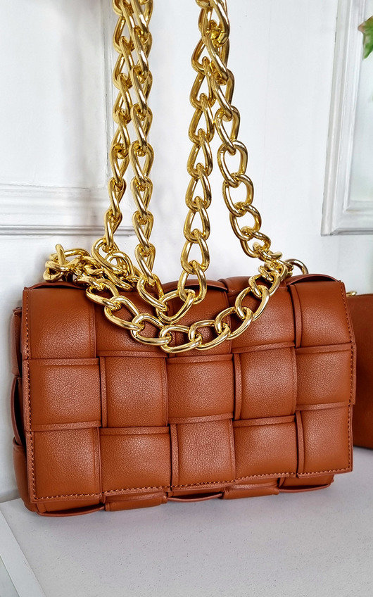Charlotte Faux Leather Woven Bag with Chain Strap Charlotte Faux Leather Woven Bag with Chain Strap
