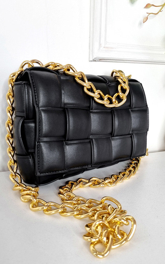 Charlotte Faux Leather Woven Bag with Chain Strap Charlotte Faux Leather Woven Bag with Chain Strap