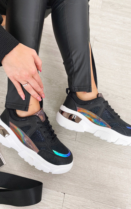 Chloe Faux Leather Trainers with Glitter Detail Chloe Faux Leather Trainers with Glitter Detail
