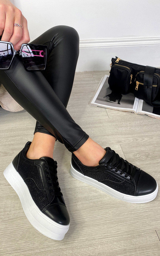 Darcie Faux Leather Trainers with Glitter Detail Darcie Faux Leather Trainers with Glitter Detail