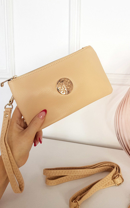 Darla Faux Leather Zip Purse with Wrist Strap and Gold Detail Darla Faux Leather Zip Purse with Wrist Strap and Gold Detail