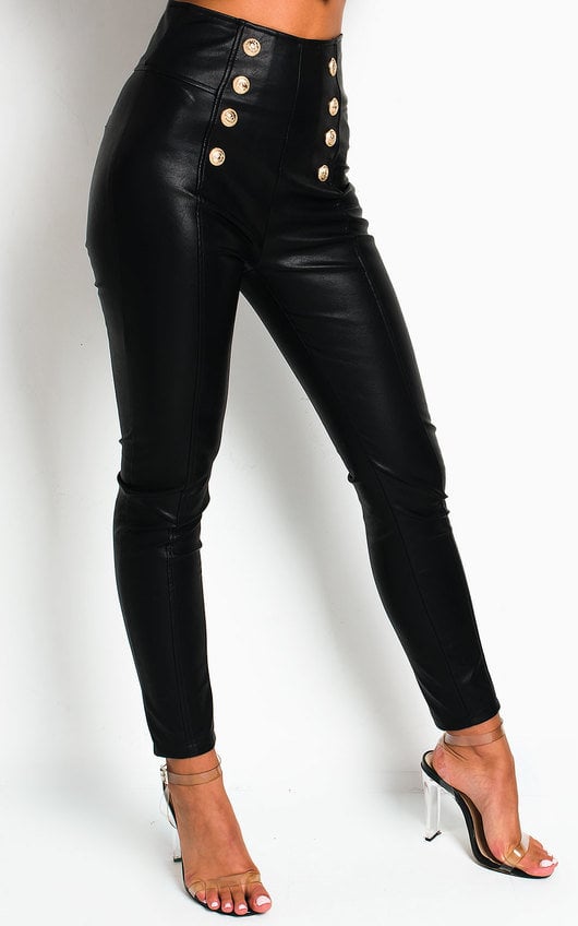 Donna Double Button Faux Leather Trousers Donna Double Button Faux Leather Trousers