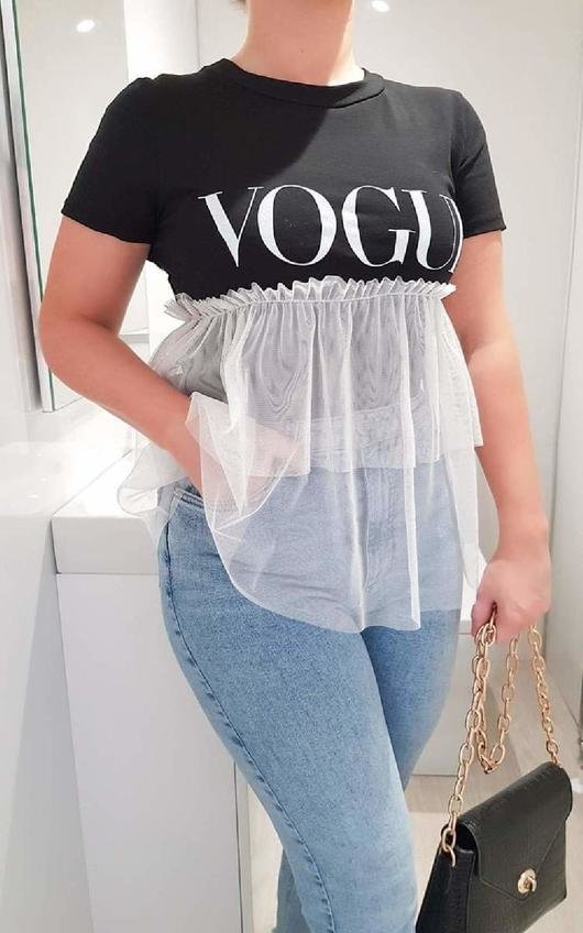 Alesa Slogan Mesh Layered Top Alesa Slogan Mesh Layered Top