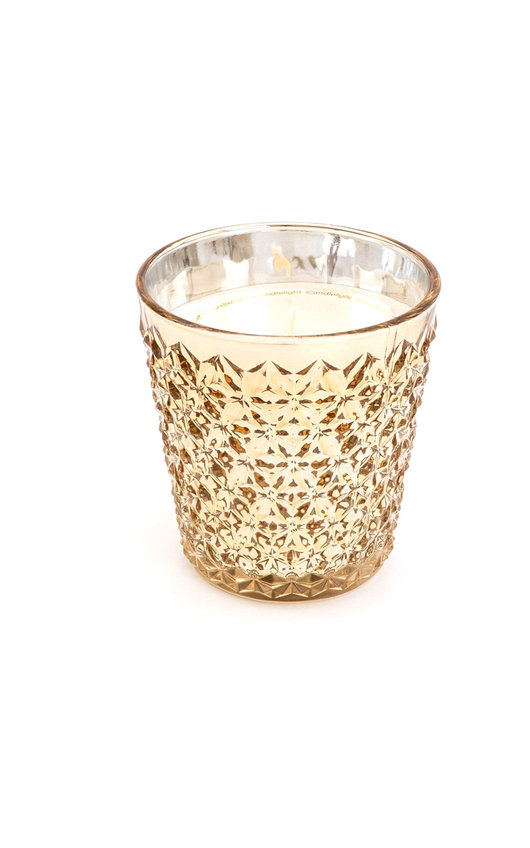 Embossed Glass Wax Filled Pot Candle in Gold Embossed Glass Wax Filled Pot Candle in Gold