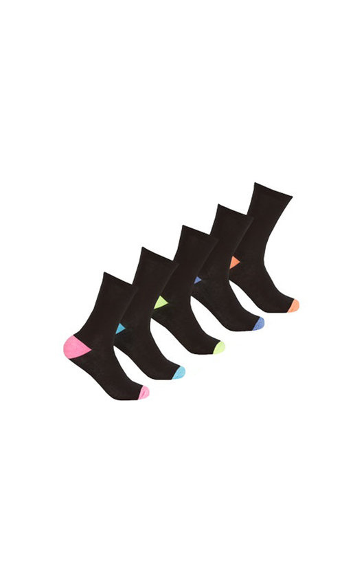 Everyday Socks Multi Pack in Black with Neon Colour Everyday Socks Multi Pack in Black with Neon Colour