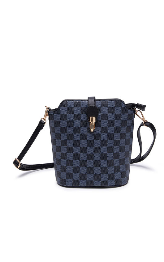 Evy Faux Leather Crossbody Bag with Check Print and Adjustable Strap