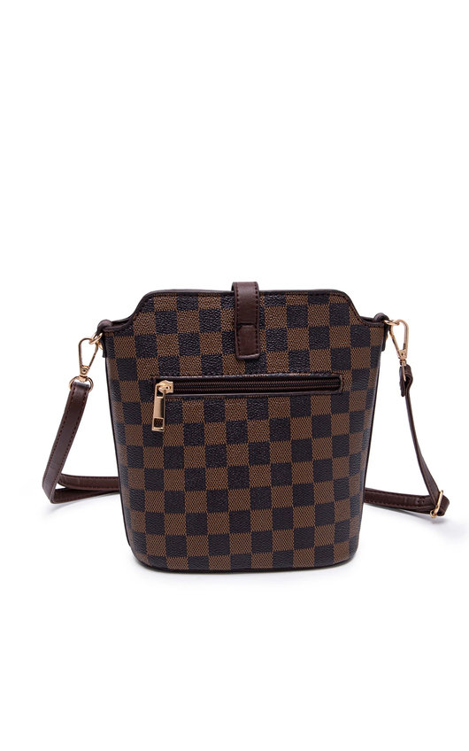 Evy Faux Leather Crossbody Bag with Check Print and Adjustable Strap