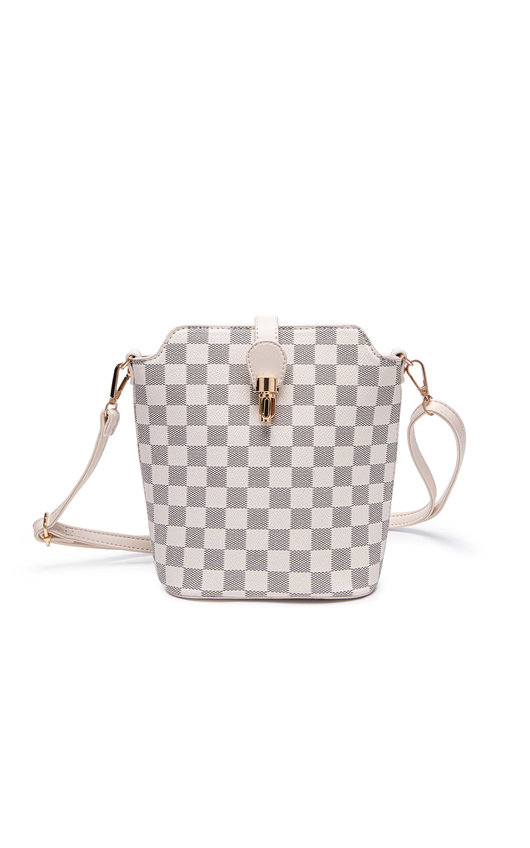 Evy Faux Leather Crossbody Bag with Check Print and Adjustable Strap Evy Faux Leather Crossbody Bag with Check Print and Adjustable Strap