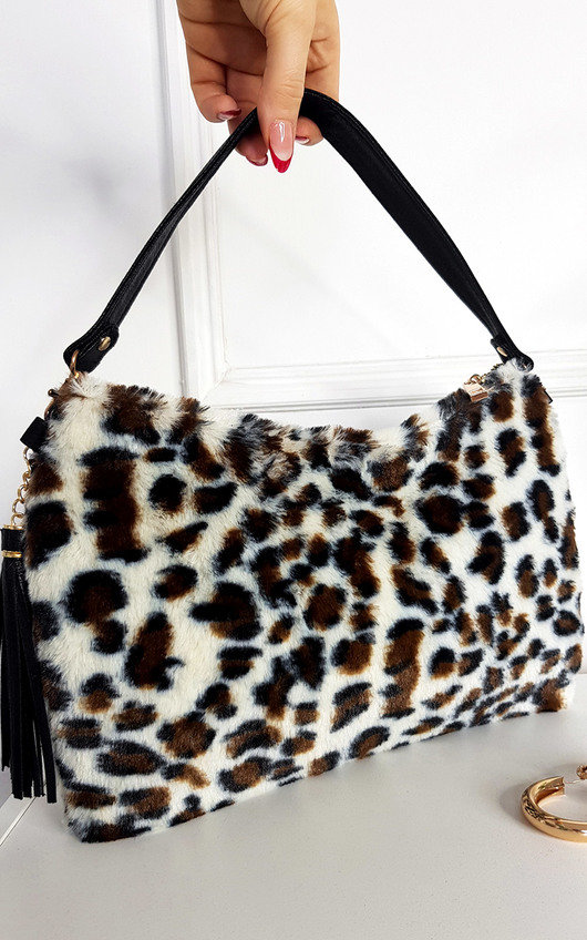 Hayley Faux Fur Leopard Print Shoulder Bag Hayley Faux Fur Leopard Print Shoulder Bag