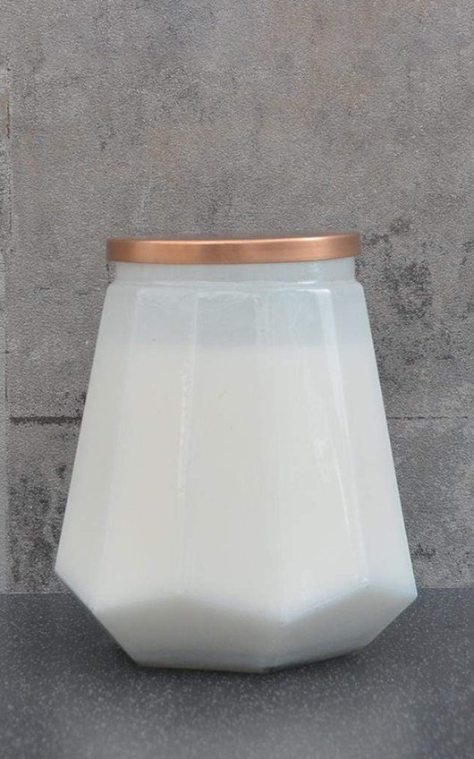 Hexagonal Glass Large Wax Filled Pot Candle in White Hexagonal Glass Large Wax Filled Pot Candle in White