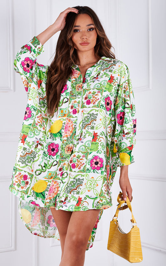 Izzy Button Up Oversized Floral Printed Shirt Dress Izzy Button Up Oversized Floral Printed Shirt Dress