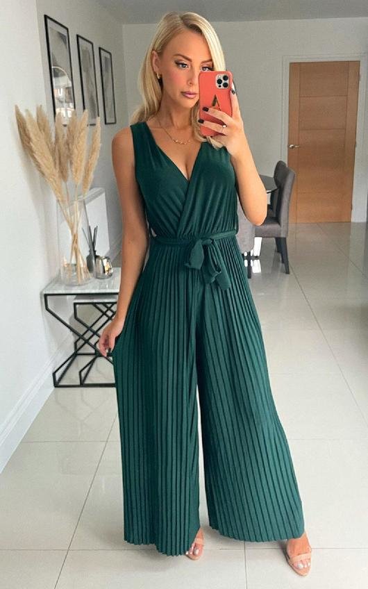 Jane Pleated Wide Leg Jumpsuit