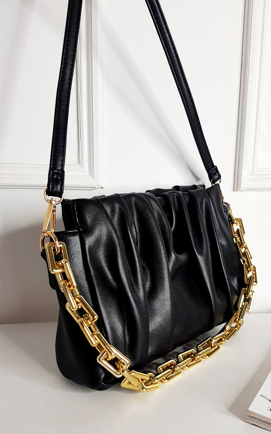 Klara Faux Leather Shoulder Bag with Chain Strap Klara Faux Leather Shoulder Bag with Chain Strap