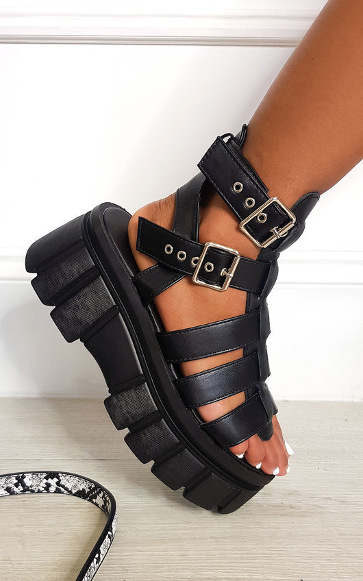strappy platform sandals black