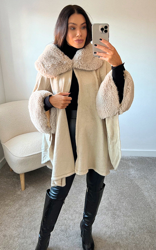 Lily Faux Fur Open Cape Coat Lily Faux Fur Open Cape Coat