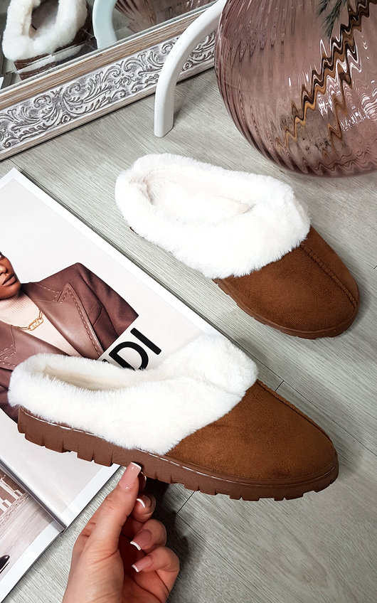 Lucy Slip on Slippers with Faux Fur Lining