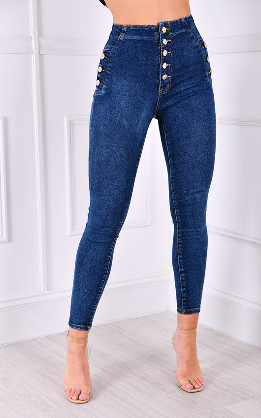 Marta High Waisted Button Up Gold Detail Skinny Jeans Marta High Waisted Button Up Gold Detail Skinny Jeans