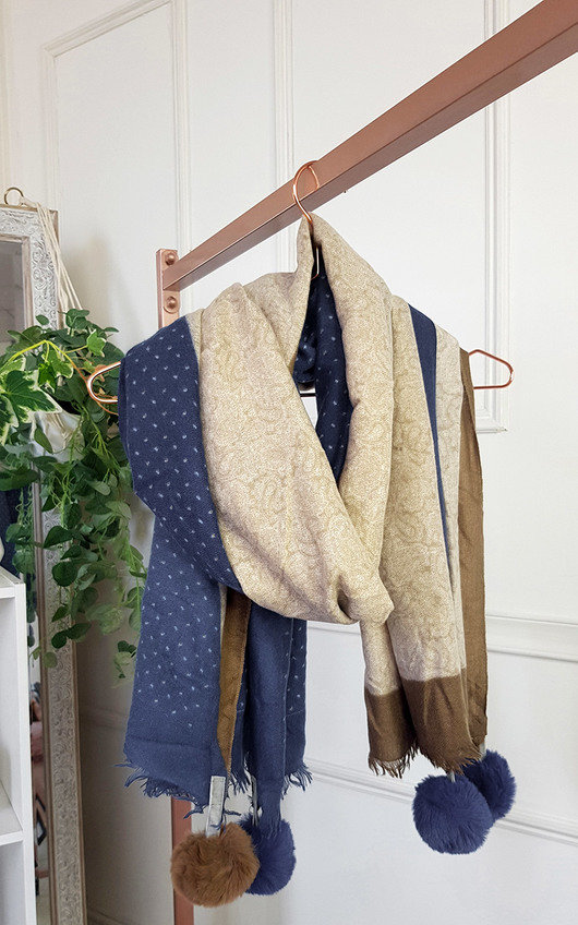 Millie Printed Scarf with Pom Pom Detail Millie Printed Scarf with Pom Pom Detail