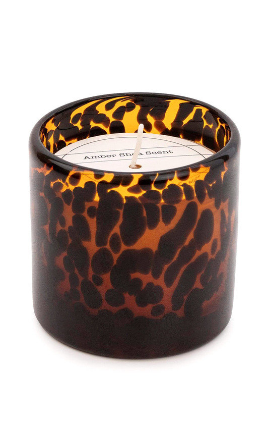 Mottled Amber & Black Glass Wax Filled Pot Candle in Amber Shea Scent Mottled Amber & Black Glass Wax Filled Pot Candle in Amber Shea Scent