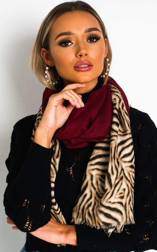Tess Zebra Print Two Tone Scarf Tess Zebra Print Two Tone Scarf