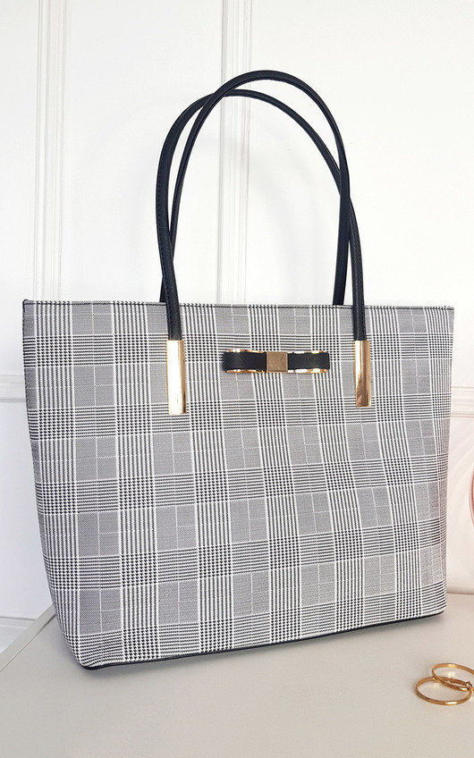 Nicola Check Print Fabric Shoulder Bag with Gold Detail Nicola Check Print Fabric Shoulder Bag with Gold Detail