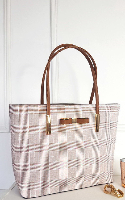 Nicola Check Print Fabric Shoulder Bag with Gold Detail Nicola Check Print Fabric Shoulder Bag with Gold Detail