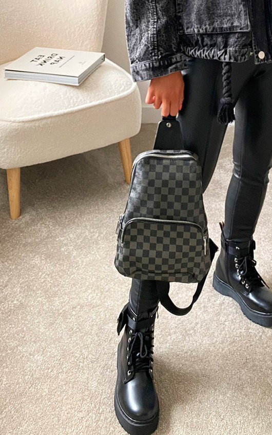 Nora Faux Leather Checked Backpack Bag Nora Faux Leather Checked Backpack Bag