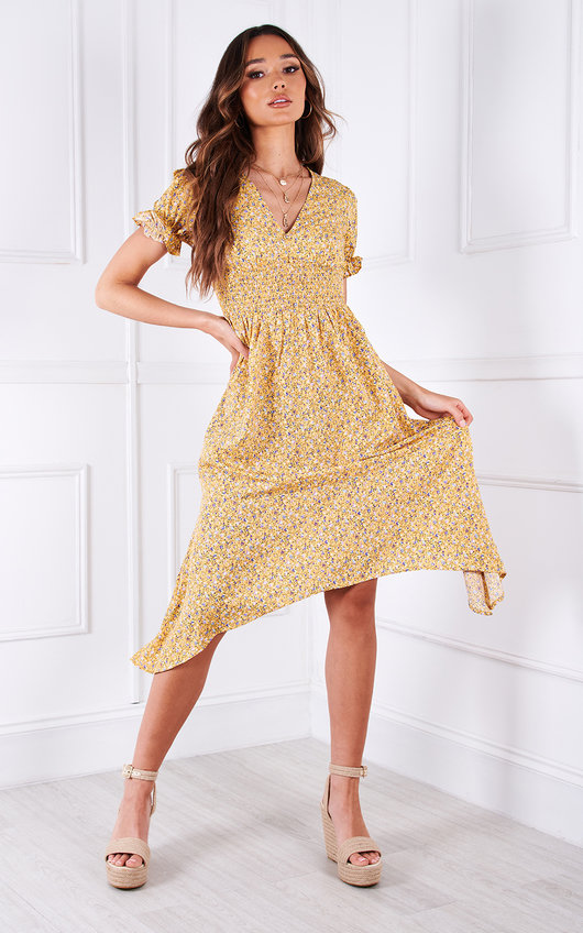 Nova V Neck Puff Sleeve Floral Midi Dress Nova V Neck Puff Sleeve Floral Midi Dress