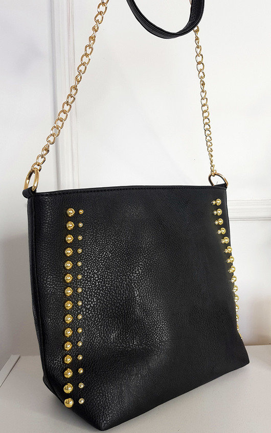 Olivia Faux Leather Studded Bag with Gold Chain Detail Olivia Faux Leather Studded Bag with Gold Chain Detail