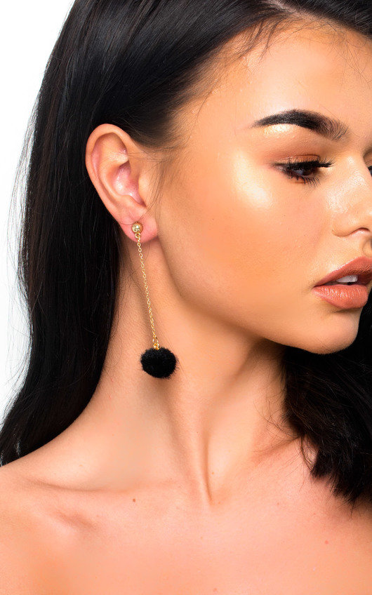 Ronnie Drop Pom Earrings in Black Ronnie Drop Pom Earrings in Black