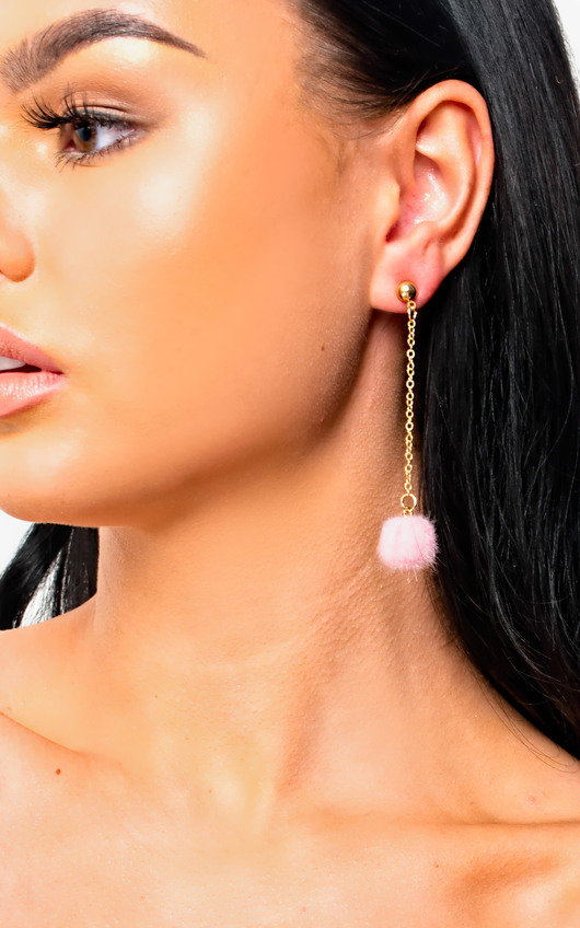 Ronnie Drop Pom Earrings in Pink Ronnie Drop Pom Earrings in Pink