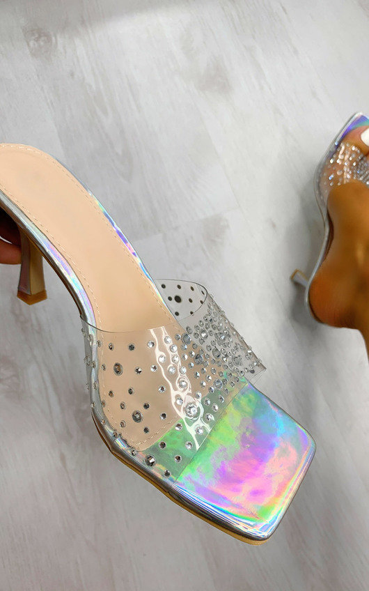 Sharisse Perspex Diamante Mule Heels Sharisse Perspex Diamante Mule Heels